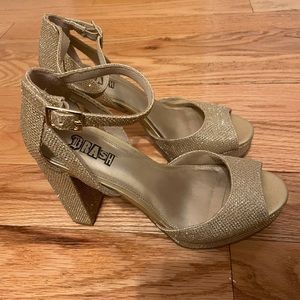 Golden Shimmery Strappy Block Heels